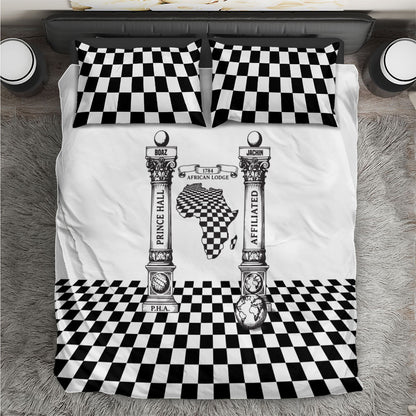 Prince Hall Affiliated Freemasonry Bedding Set Classic Masonic Pillars Boaz Jachin Checkerboard Africa Map