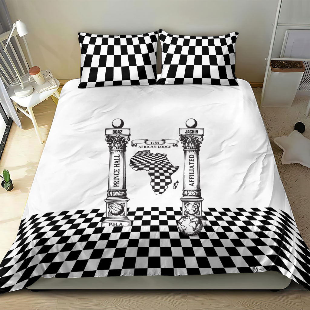 Prince Hall Affiliated Freemasonry Bedding Set Classic Masonic Pillars Boaz Jachin Checkerboard Africa Map