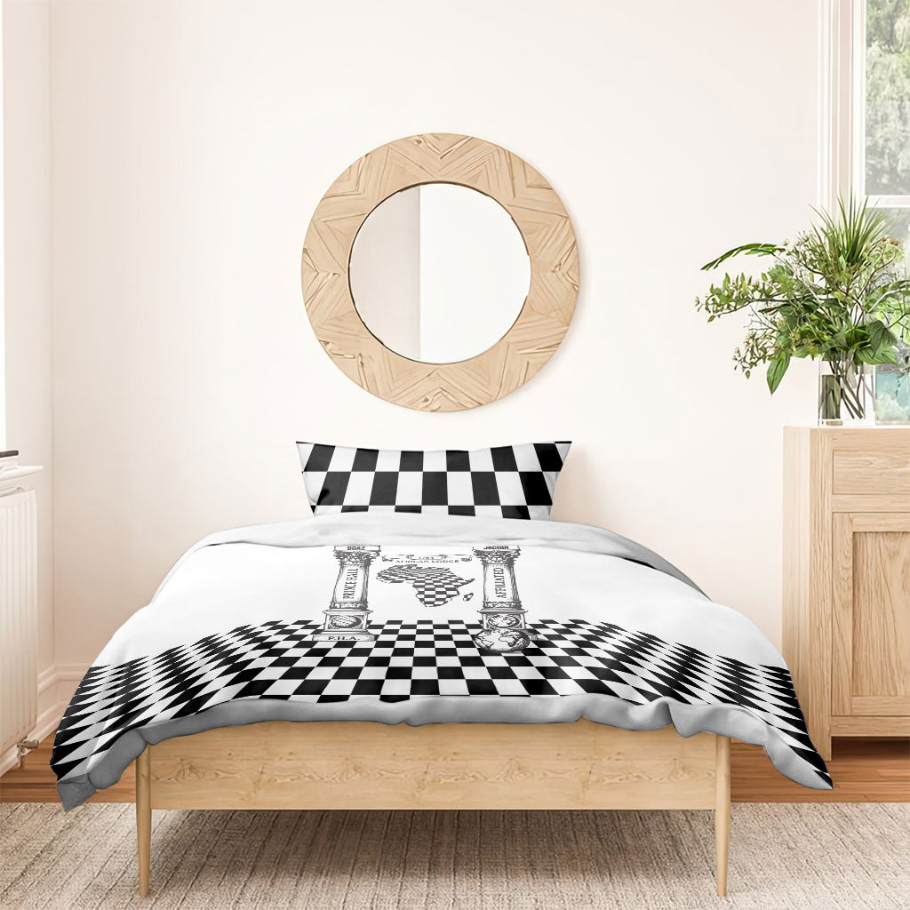 Prince Hall Affiliated Freemasonry Bedding Set Classic Masonic Pillars Boaz Jachin Checkerboard Africa Map