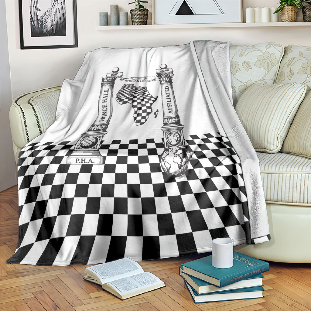 Prince Hall Affiliated Freemasonry Blanket Classic Masonic Pillars Boaz Jachin Checkerboard Africa Map