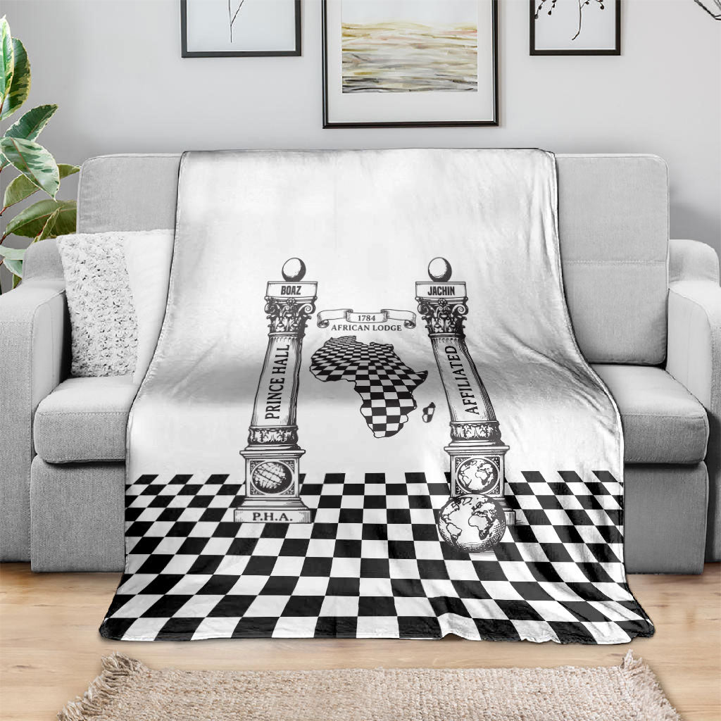 Prince Hall Affiliated Freemasonry Blanket Classic Masonic Pillars Boaz Jachin Checkerboard Africa Map