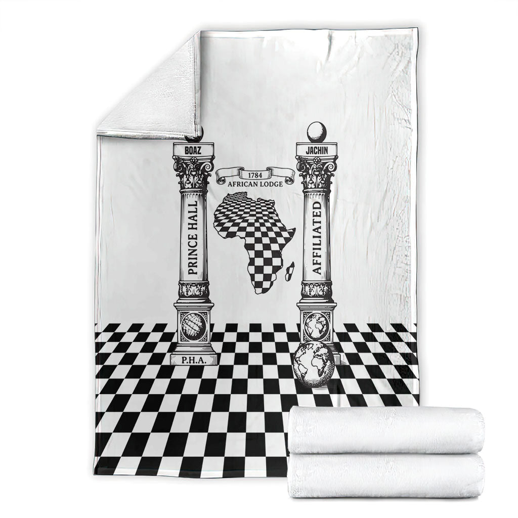 Prince Hall Affiliated Freemasonry Blanket Classic Masonic Pillars Boaz Jachin Checkerboard Africa Map