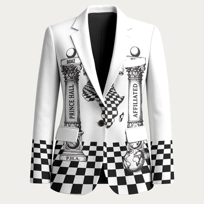 Prince Hall Affiliated Freemasonry Blazer Classic Masonic Pillars Boaz Jachin Checkerboard Africa Map