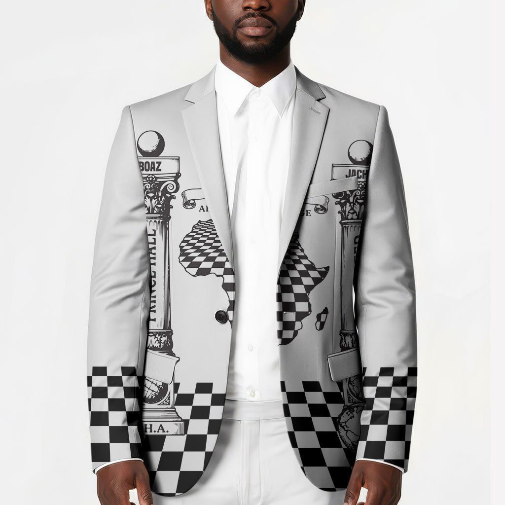 Prince Hall Affiliated Freemasonry Blazer Classic Masonic Pillars Boaz Jachin Checkerboard Africa Map