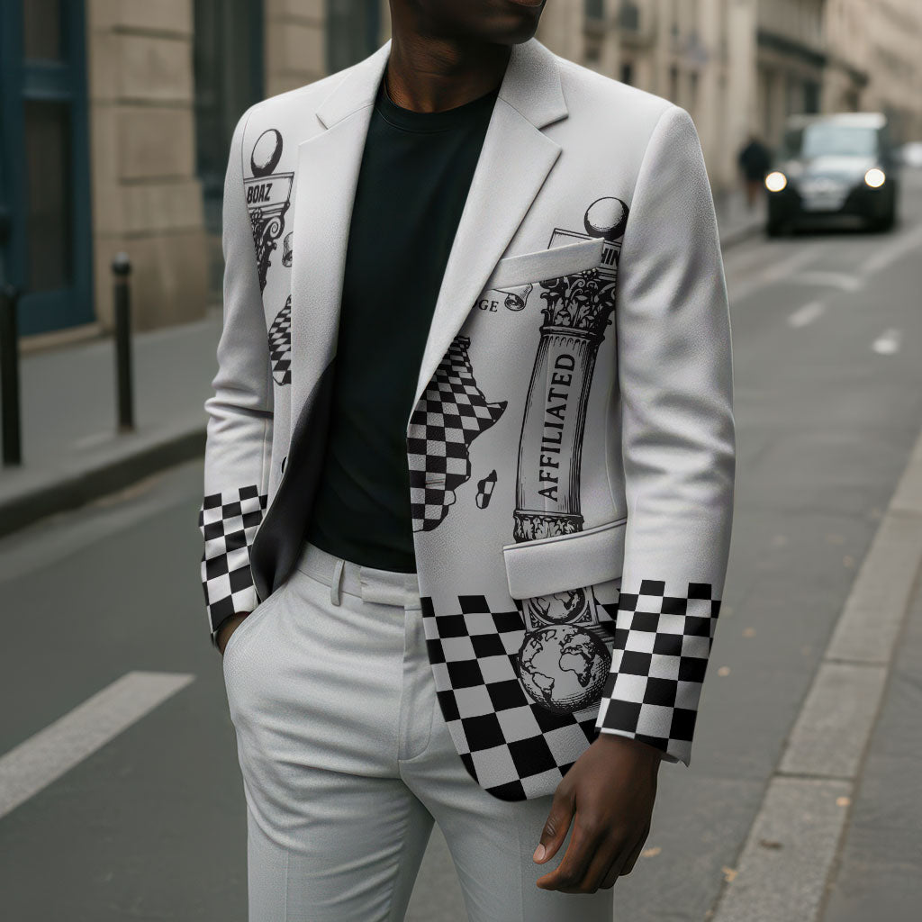Prince Hall Affiliated Freemasonry Blazer Classic Masonic Pillars Boaz Jachin Checkerboard Africa Map