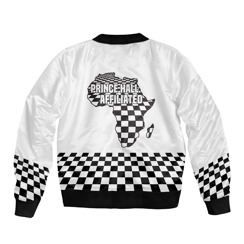 Prince Hall Affiliated Freemasonry Bomber Jacket Classic Masonic Pillars Boaz Jachin Checkerboard Africa Map