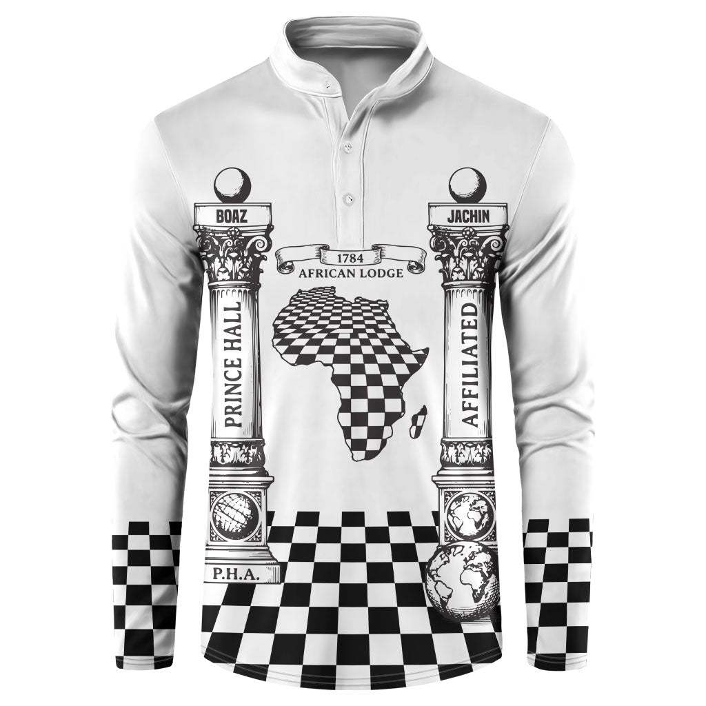 Prince Hall Affiliated Freemasonry Button Sweatshirt Classic Masonic Pillars Boaz Jachin Checkerboard Africa Map