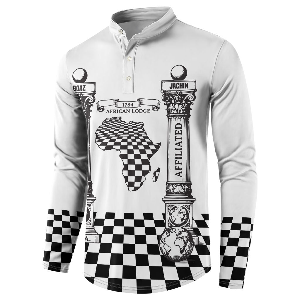 Prince Hall Affiliated Freemasonry Button Sweatshirt Classic Masonic Pillars Boaz Jachin Checkerboard Africa Map