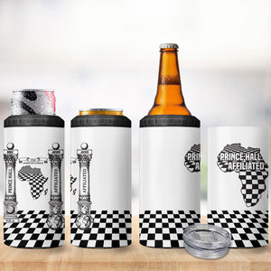 Prince Hall Affiliated Freemasonry 4 in 1 Can Cooler Tumbler Classic Masonic Pillars Boaz Jachin Checkerboard Africa Map