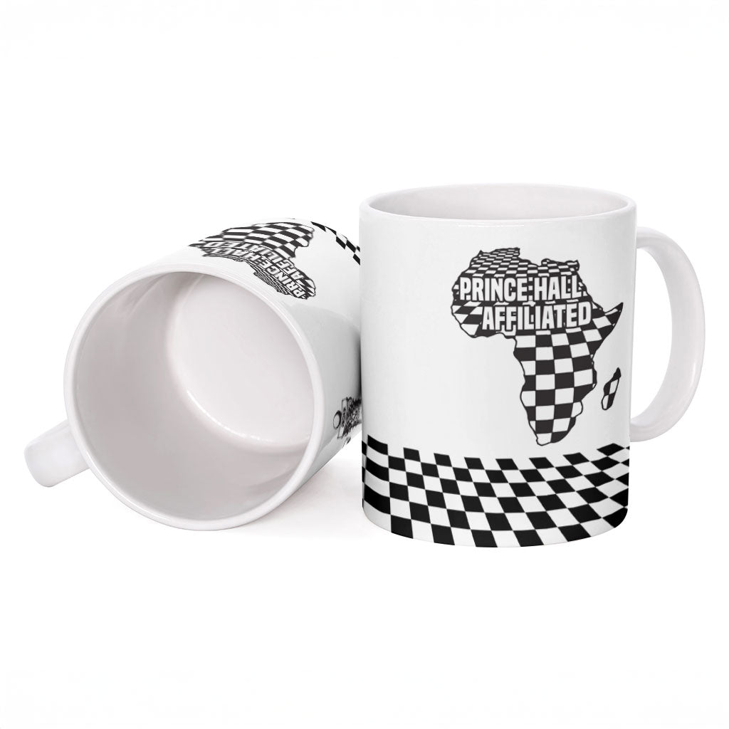 Prince Hall Affiliated Freemasonry Ceramic Mug Classic Masonic Pillars Boaz Jachin Checkerboard Africa Map