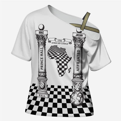 Prince Hall Affiliated Freemasonry Cross Shoulder Shirt Classic Masonic Pillars Boaz Jachin Checkerboard Africa Map