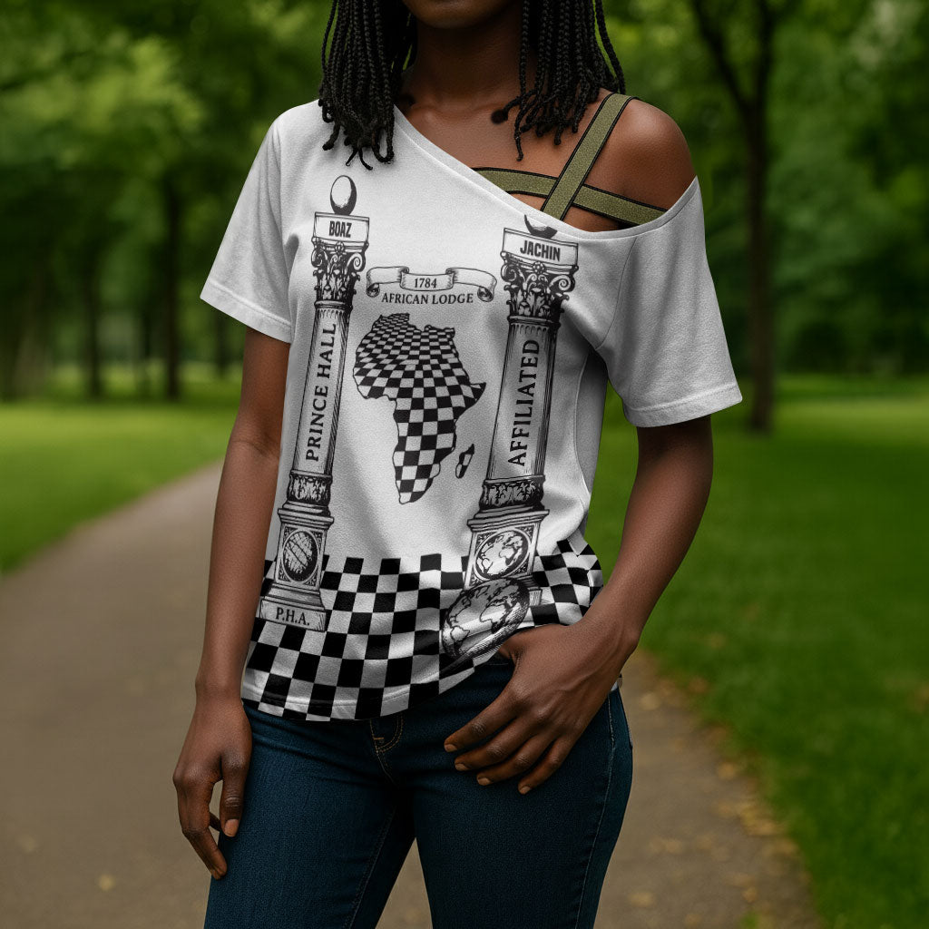 Prince Hall Affiliated Freemasonry Cross Shoulder Shirt Classic Masonic Pillars Boaz Jachin Checkerboard Africa Map