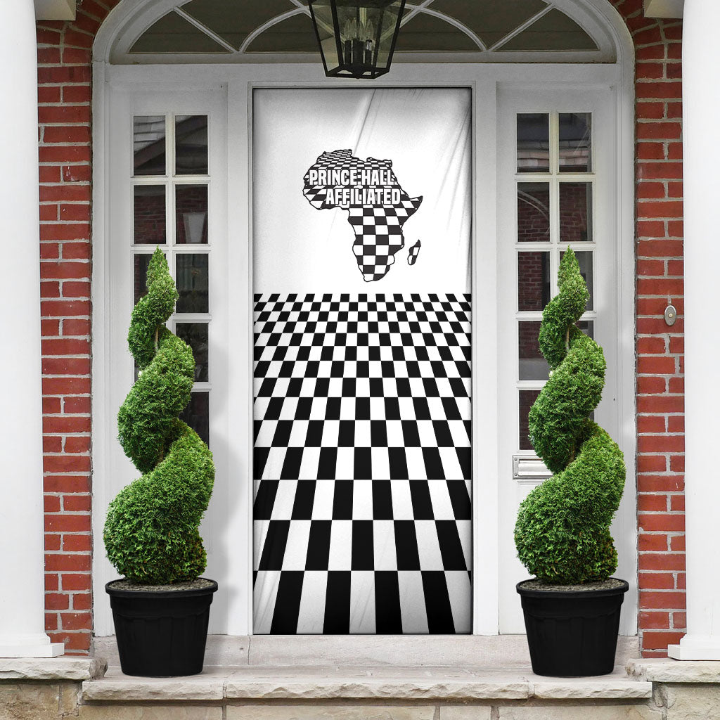 Prince Hall Affiliated Freemasonry Door Cover Classic Masonic Pillars Boaz Jachin Checkerboard Africa Map