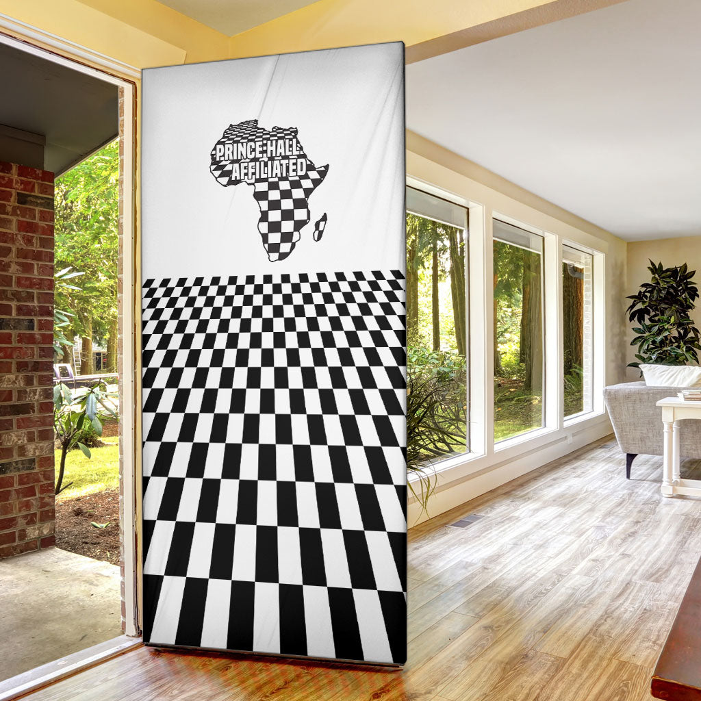 Prince Hall Affiliated Freemasonry Door Cover Classic Masonic Pillars Boaz Jachin Checkerboard Africa Map