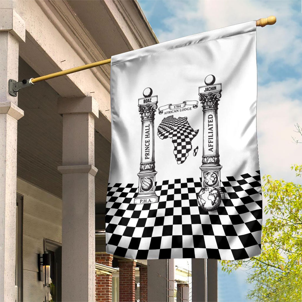 Prince Hall Affiliated Freemasonry Garden Flag Classic Masonic Pillars Boaz Jachin Checkerboard Africa Map