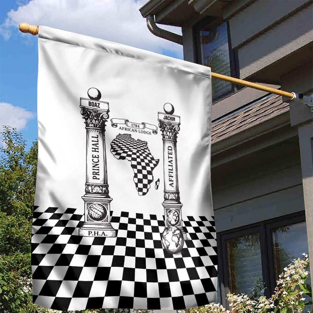 Prince Hall Affiliated Freemasonry Garden Flag Classic Masonic Pillars Boaz Jachin Checkerboard Africa Map