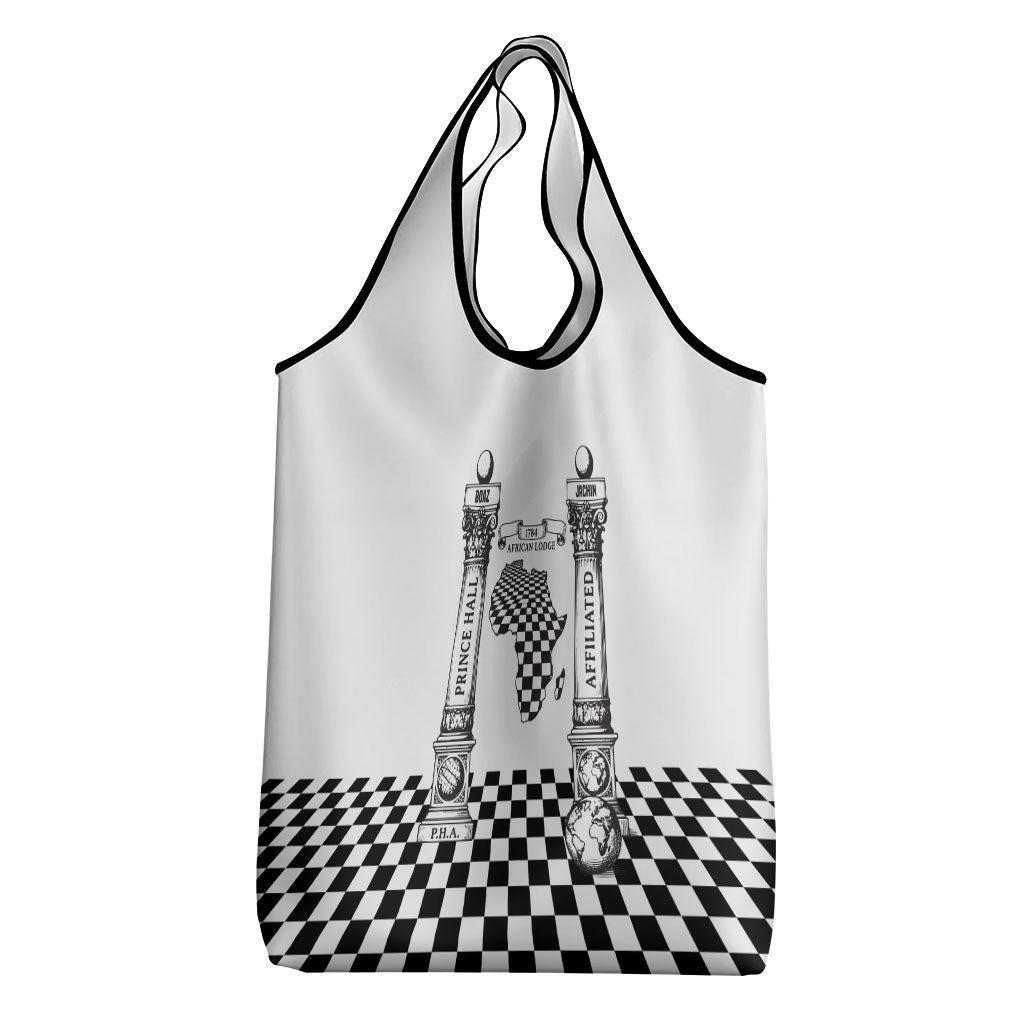 Prince Hall Affiliated Freemasonry Grocery Bag Classic Masonic Pillars Boaz Jachin Checkerboard Africa Map