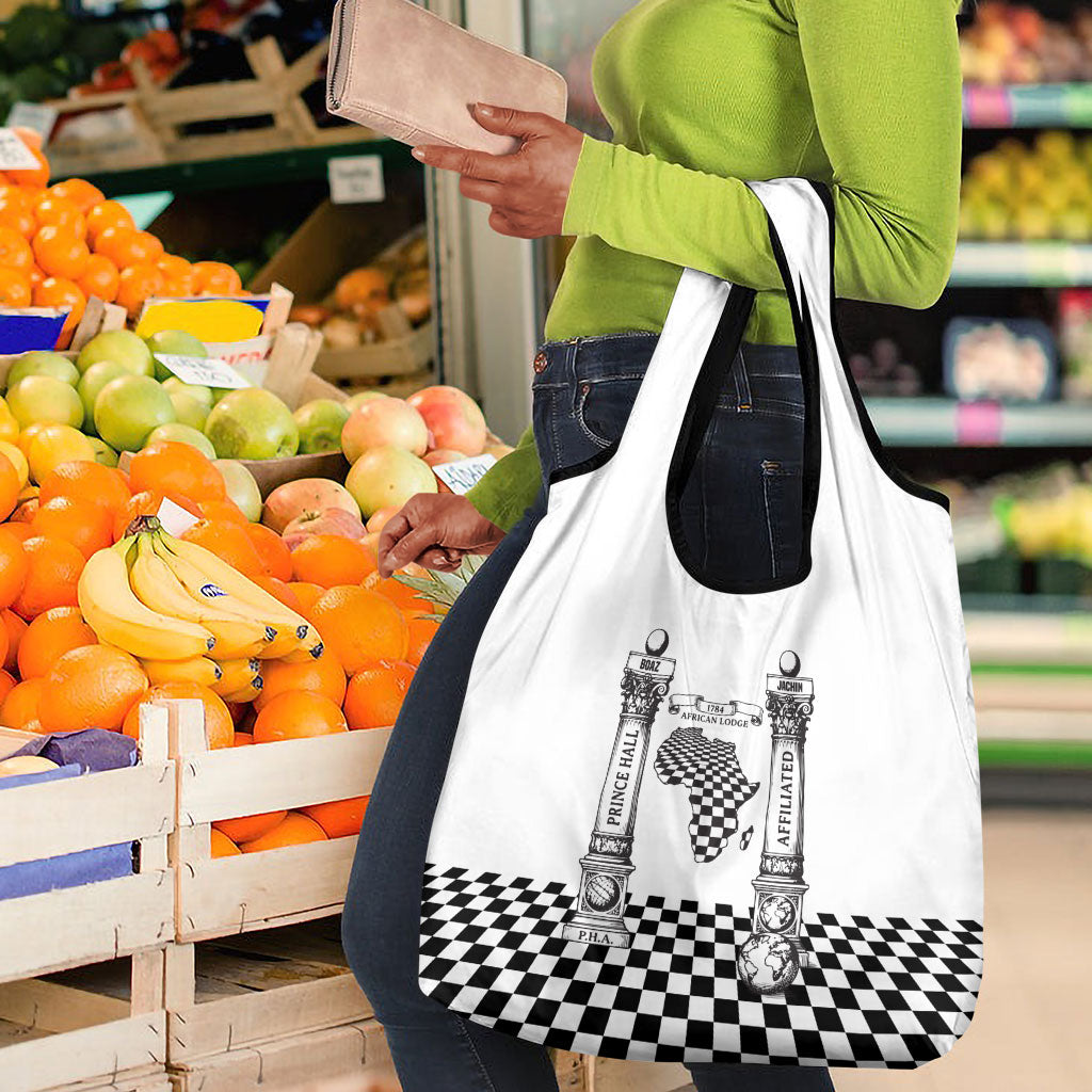 Prince Hall Affiliated Freemasonry Grocery Bag Classic Masonic Pillars Boaz Jachin Checkerboard Africa Map