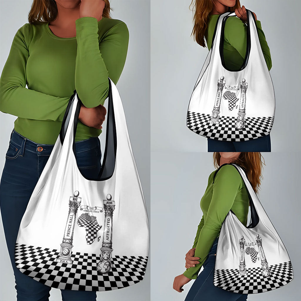 Prince Hall Affiliated Freemasonry Grocery Bag Classic Masonic Pillars Boaz Jachin Checkerboard Africa Map