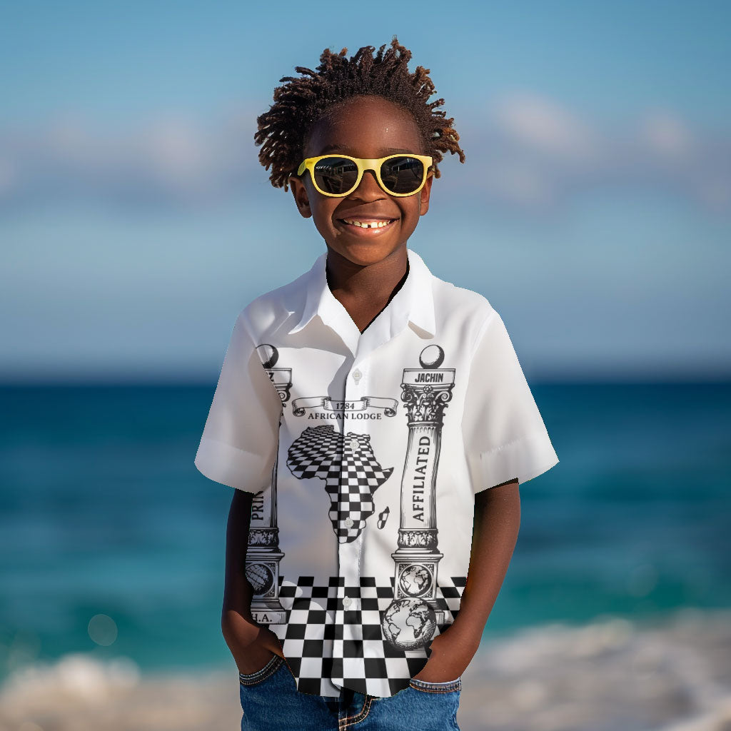 Prince Hall Affiliated Freemasonry Kid Hawaiian Shirt Classic Masonic Pillars Boaz Jachin Checkerboard Africa Map