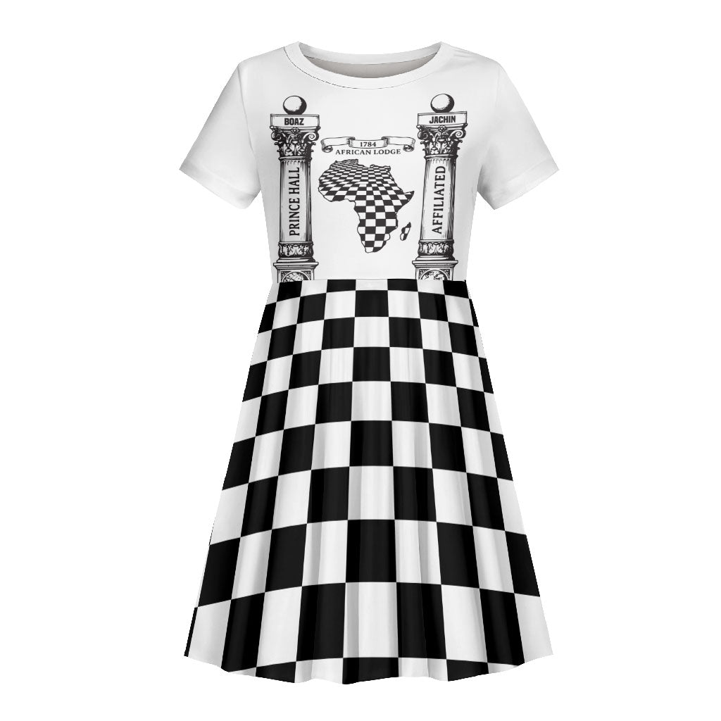 Prince Hall Affiliated Freemasonry Kid Short Sleeve Dress Classic Masonic Pillars Boaz Jachin Checkerboard Africa Map