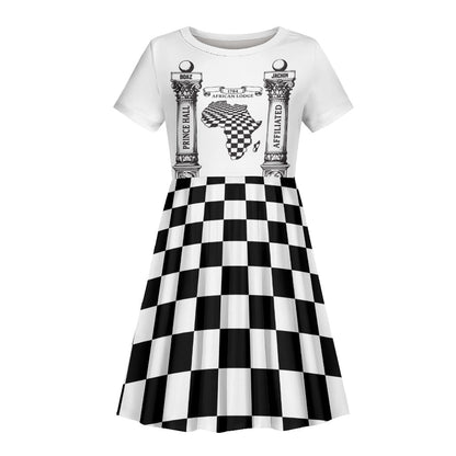 Prince Hall Affiliated Freemasonry Kid Short Sleeve Dress Classic Masonic Pillars Boaz Jachin Checkerboard Africa Map