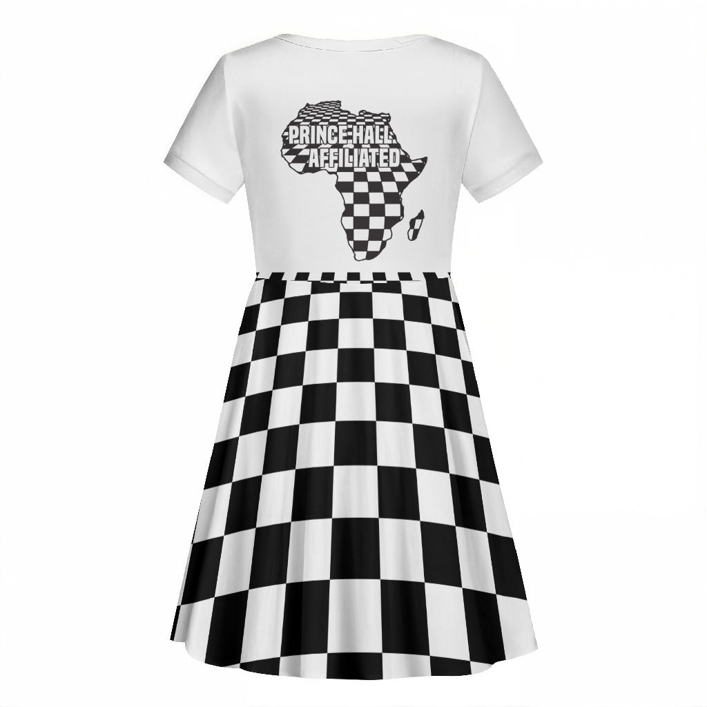 Prince Hall Affiliated Freemasonry Kid Short Sleeve Dress Classic Masonic Pillars Boaz Jachin Checkerboard Africa Map