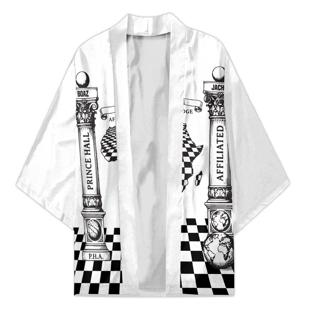 Prince Hall Affiliated Freemasonry Kimono Classic Masonic Pillars Boaz Jachin Checkerboard Africa Map