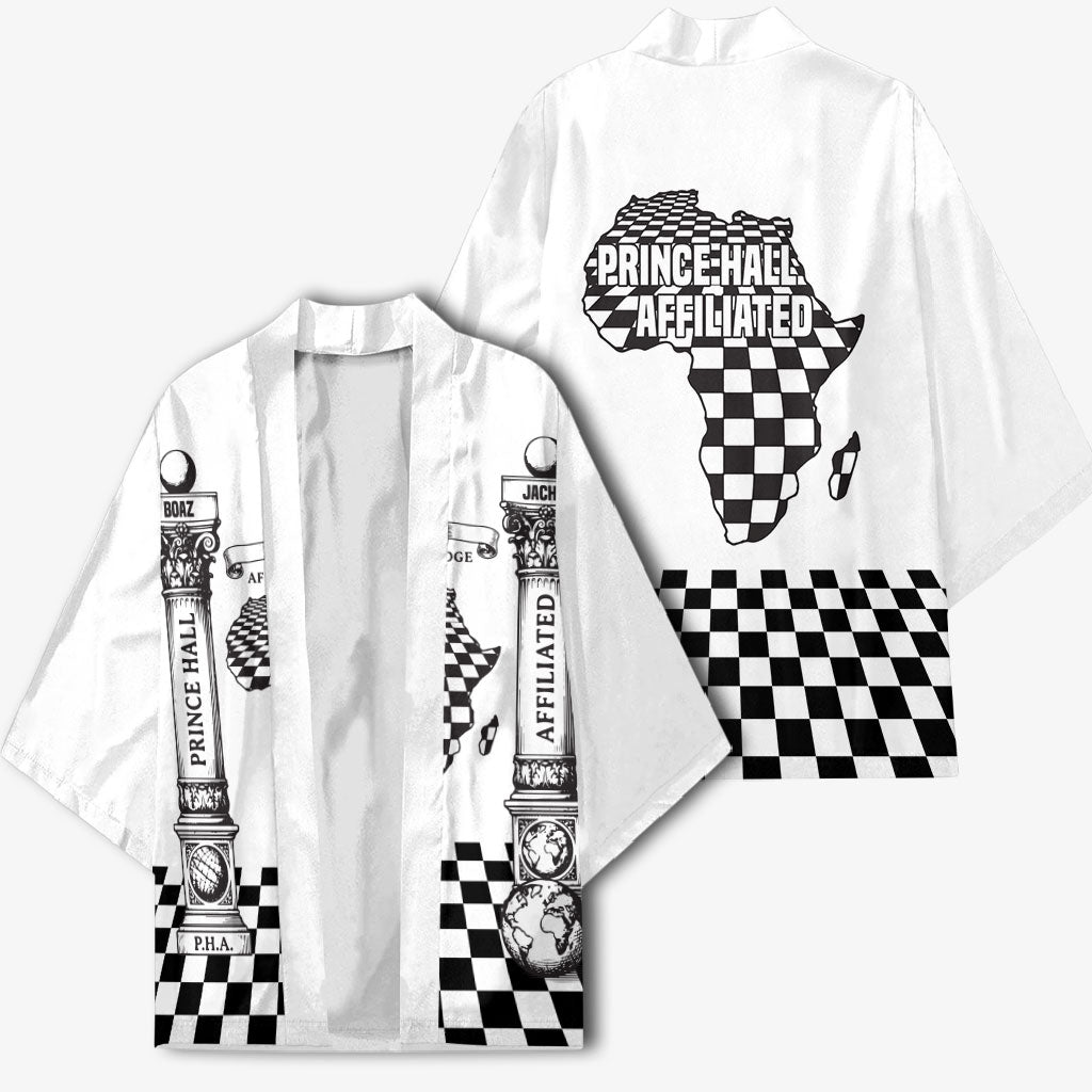 Prince Hall Affiliated Freemasonry Kimono Classic Masonic Pillars Boaz Jachin Checkerboard Africa Map