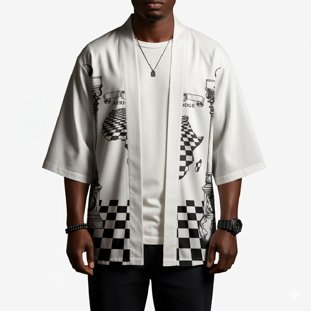 Prince Hall Affiliated Freemasonry Kimono Classic Masonic Pillars Boaz Jachin Checkerboard Africa Map