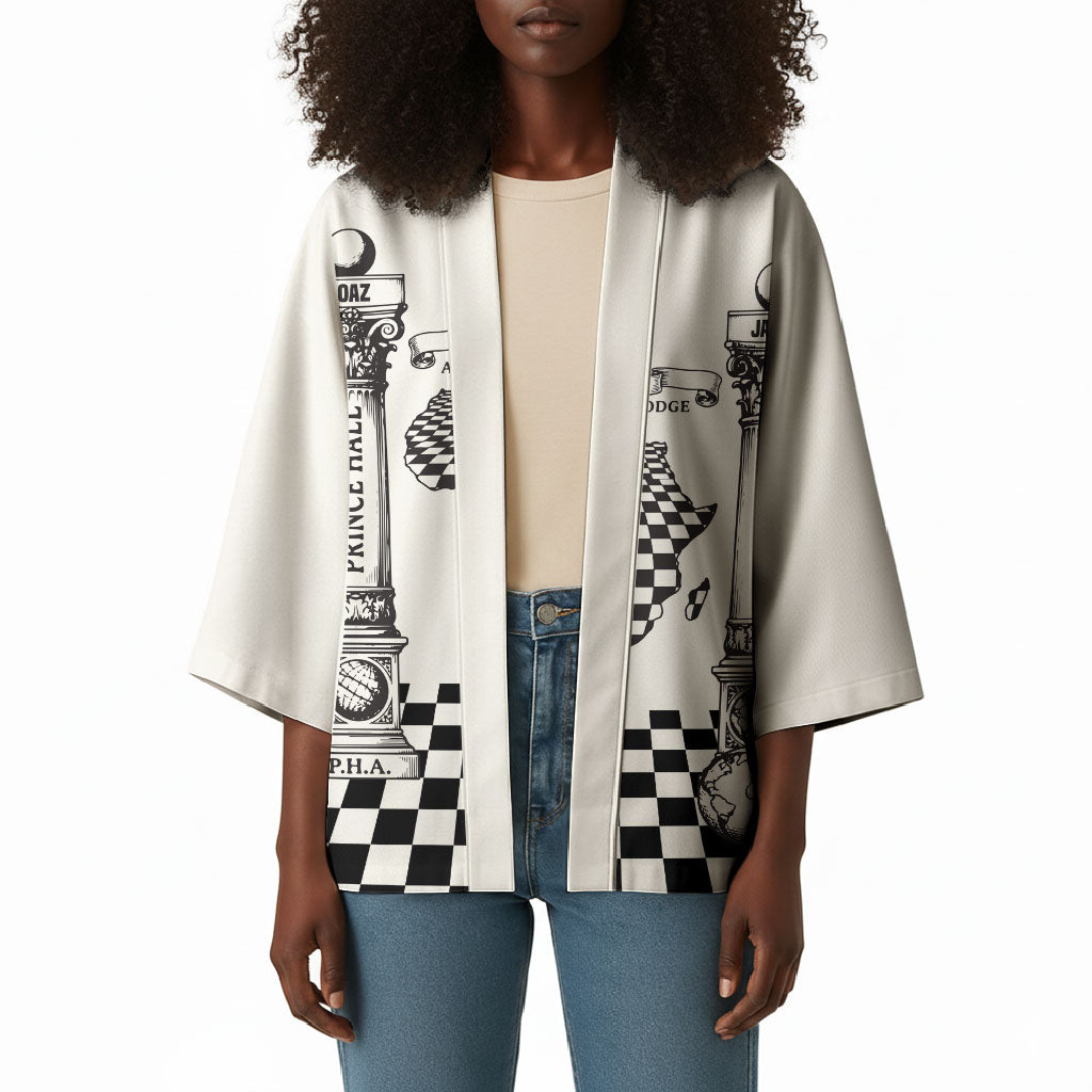 Prince Hall Affiliated Freemasonry Kimono Classic Masonic Pillars Boaz Jachin Checkerboard Africa Map