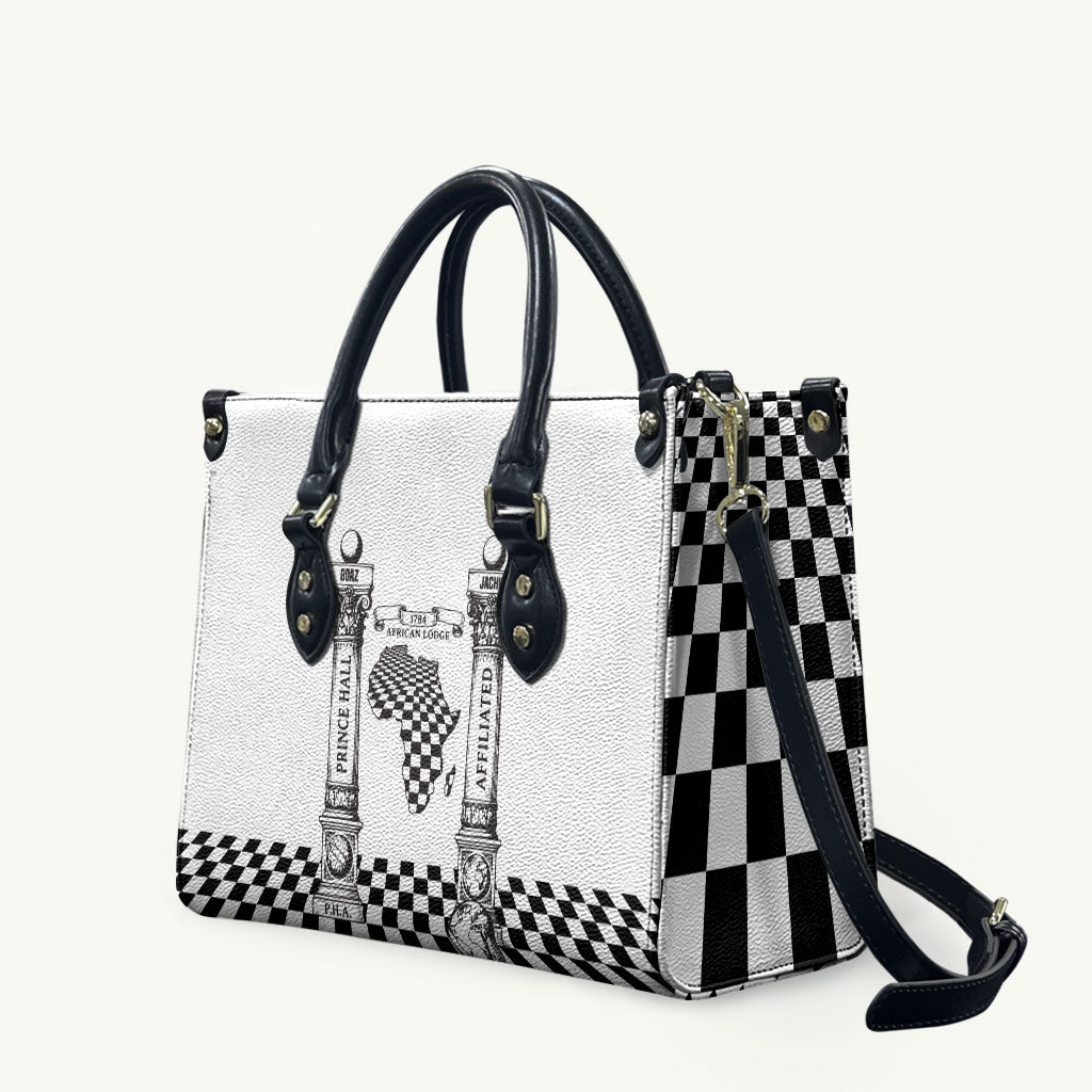 Prince Hall Affiliated Freemasonry Leather Bag Classic Masonic Pillars Boaz Jachin Checkerboard Africa Map
