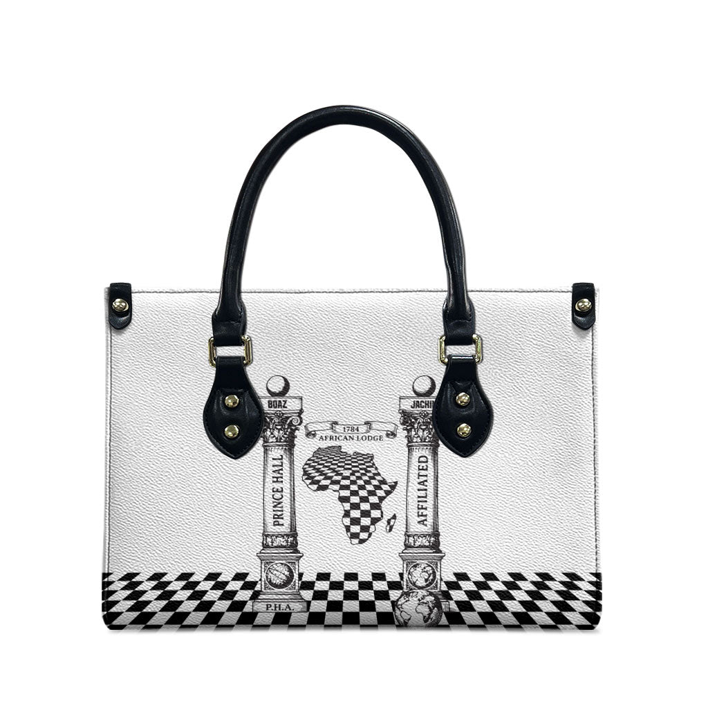 Prince Hall Affiliated Freemasonry Leather Bag Classic Masonic Pillars Boaz Jachin Checkerboard Africa Map