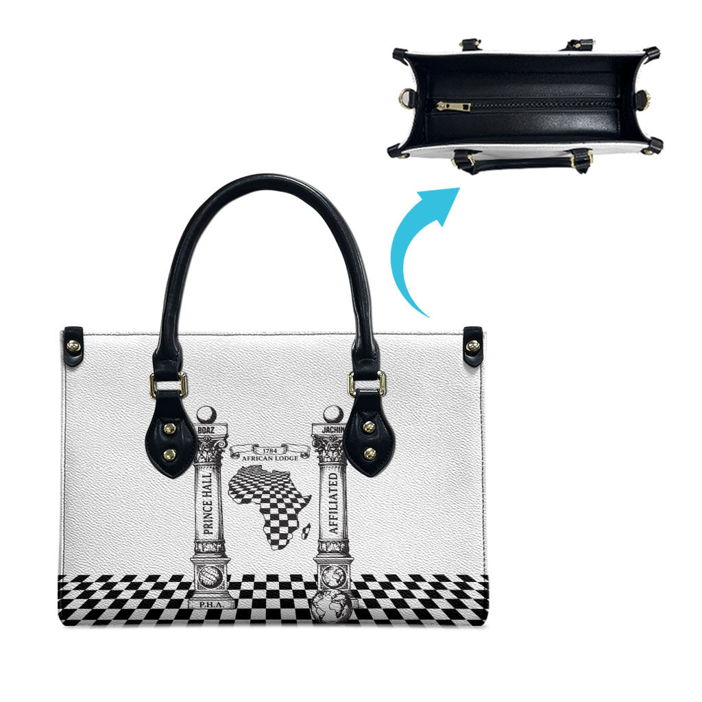 Prince Hall Affiliated Freemasonry Leather Bag Classic Masonic Pillars Boaz Jachin Checkerboard Africa Map