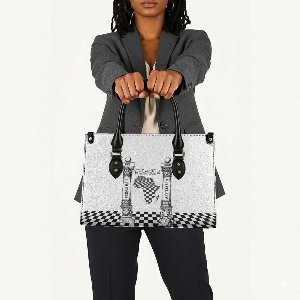 Prince Hall Affiliated Freemasonry Leather Bag Classic Masonic Pillars Boaz Jachin Checkerboard Africa Map