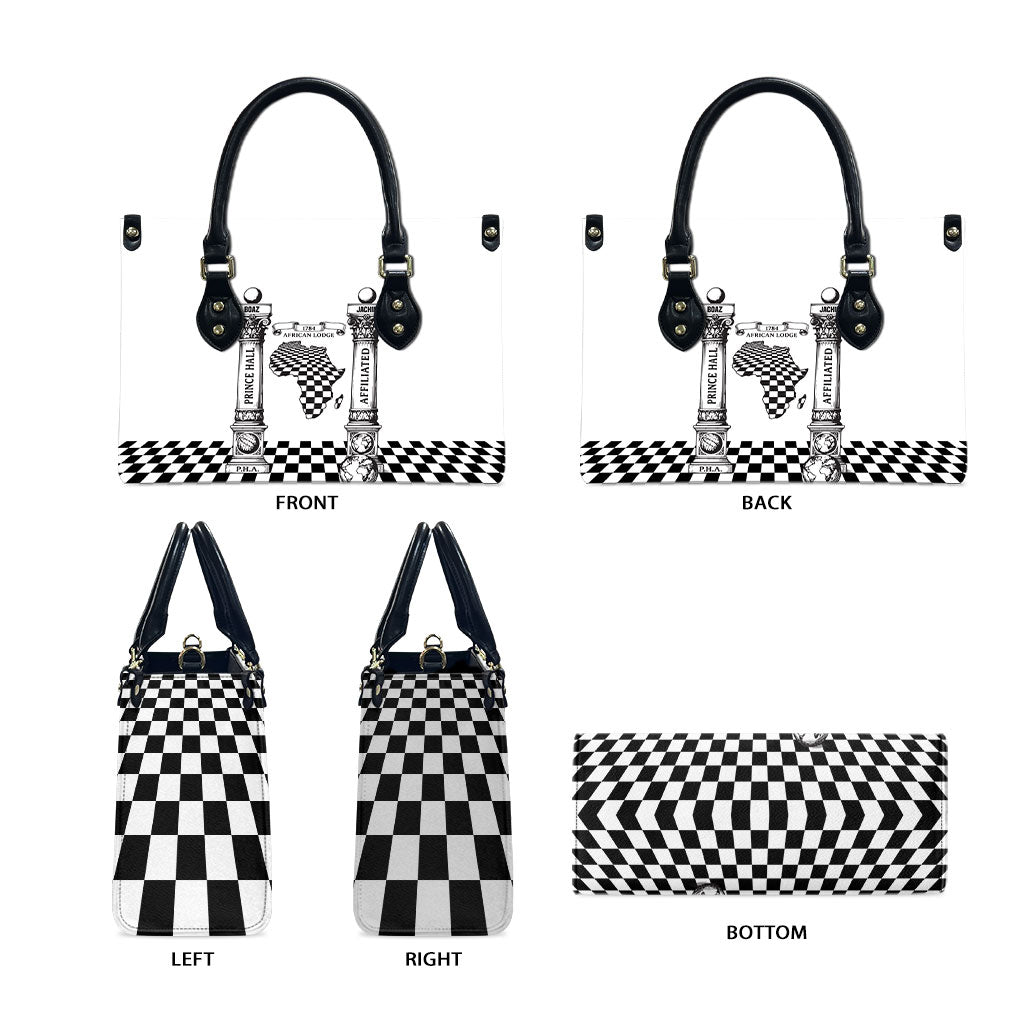 Prince Hall Affiliated Freemasonry Leather Bag Classic Masonic Pillars Boaz Jachin Checkerboard Africa Map