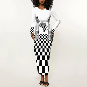 Prince Hall Affiliated Freemasonry Long Sleeve Bodycon Dress Classic Masonic Pillars Boaz Jachin Checkerboard Africa Map