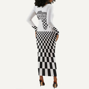 Prince Hall Affiliated Freemasonry Long Sleeve Bodycon Dress Classic Masonic Pillars Boaz Jachin Checkerboard Africa Map