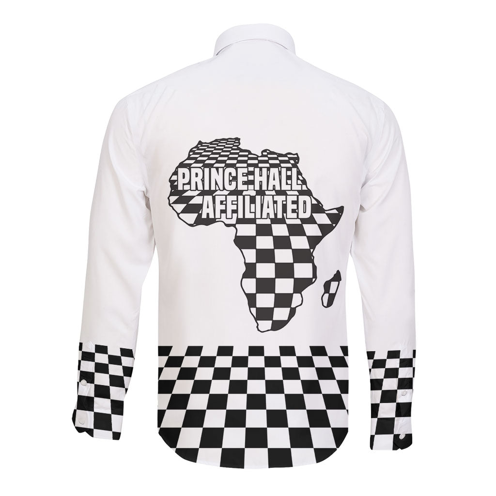 Prince Hall Affiliated Freemasonry Long Sleeve Button Shirt Classic Masonic Pillars Boaz Jachin Checkerboard Africa Map