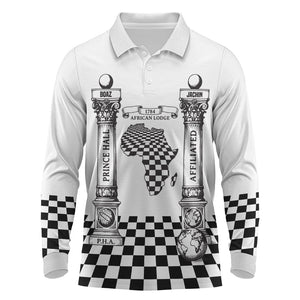 Prince Hall Affiliated Freemasonry Long Sleeve Polo Shirt Classic Masonic Pillars Boaz Jachin Checkerboard Africa Map