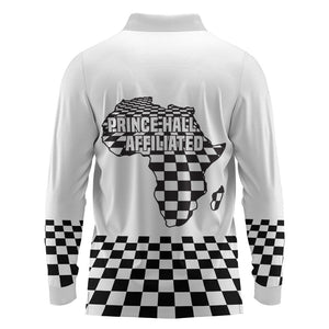 Prince Hall Affiliated Freemasonry Long Sleeve Polo Shirt Classic Masonic Pillars Boaz Jachin Checkerboard Africa Map