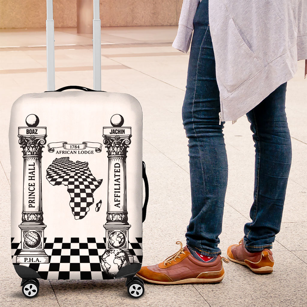 Prince Hall Affiliated Freemasonry Luggage Cover Classic Masonic Pillars Boaz Jachin Checkerboard Africa Map