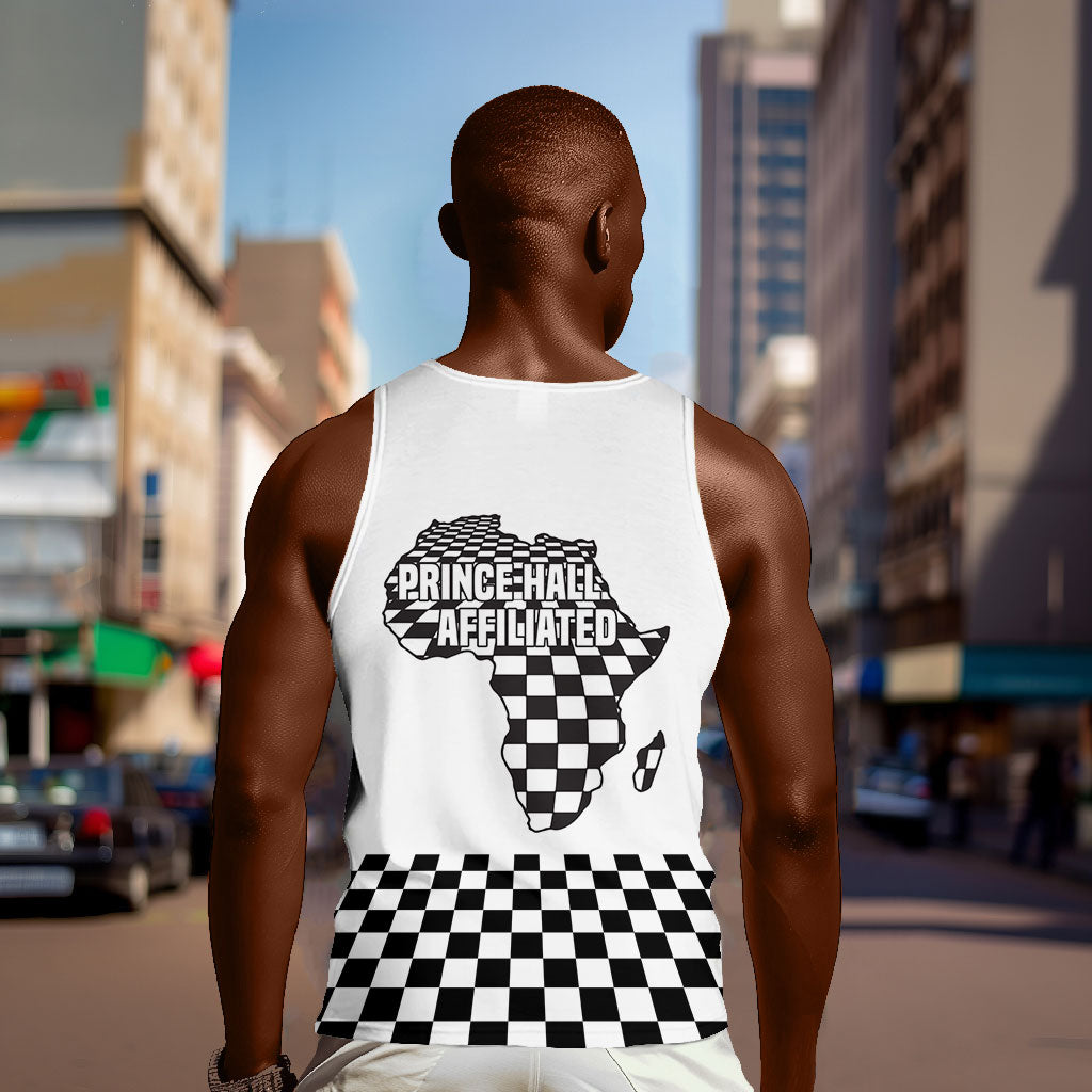 Prince Hall Affiliated Freemasonry Men Tank Top Classic Masonic Pillars Boaz Jachin Checkerboard Africa Map