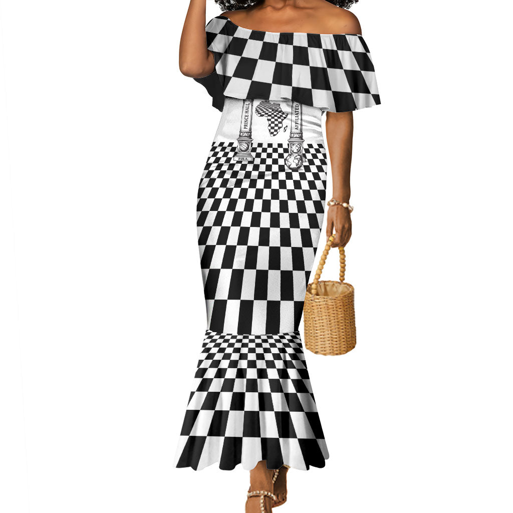 Prince Hall Affiliated Freemasonry Mermaid Dress Classic Masonic Pillars Boaz Jachin Checkerboard Africa Map