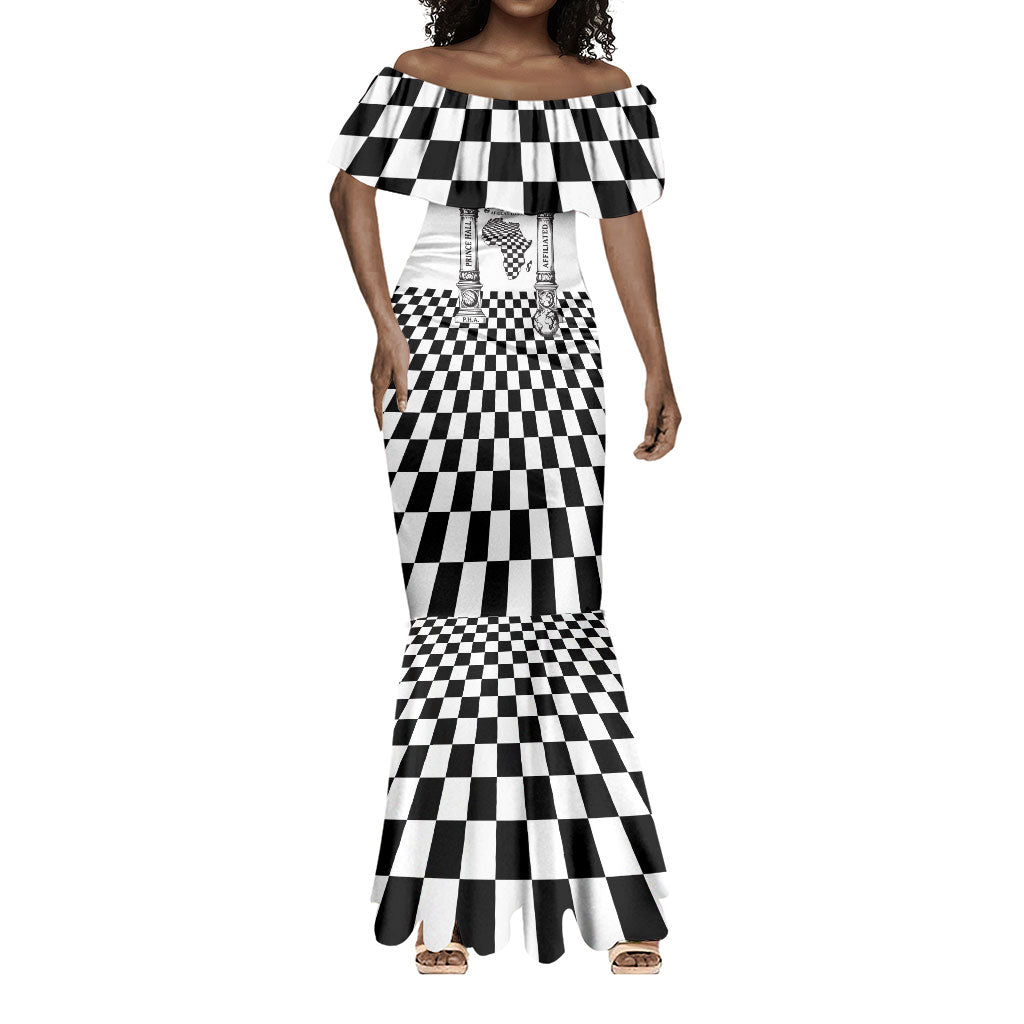 Prince Hall Affiliated Freemasonry Mermaid Dress Classic Masonic Pillars Boaz Jachin Checkerboard Africa Map