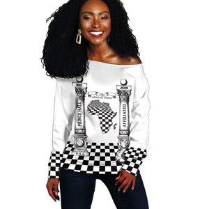 Prince Hall Affiliated Freemasonry Off Shoulder Sweater Classic Masonic Pillars Boaz Jachin Checkerboard Africa Map