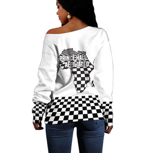 Prince Hall Affiliated Freemasonry Off Shoulder Sweater Classic Masonic Pillars Boaz Jachin Checkerboard Africa Map