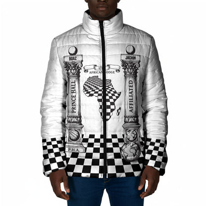 Prince Hall Affiliated Freemasonry Padded Jacket Classic Masonic Pillars Boaz Jachin Checkerboard Africa Map