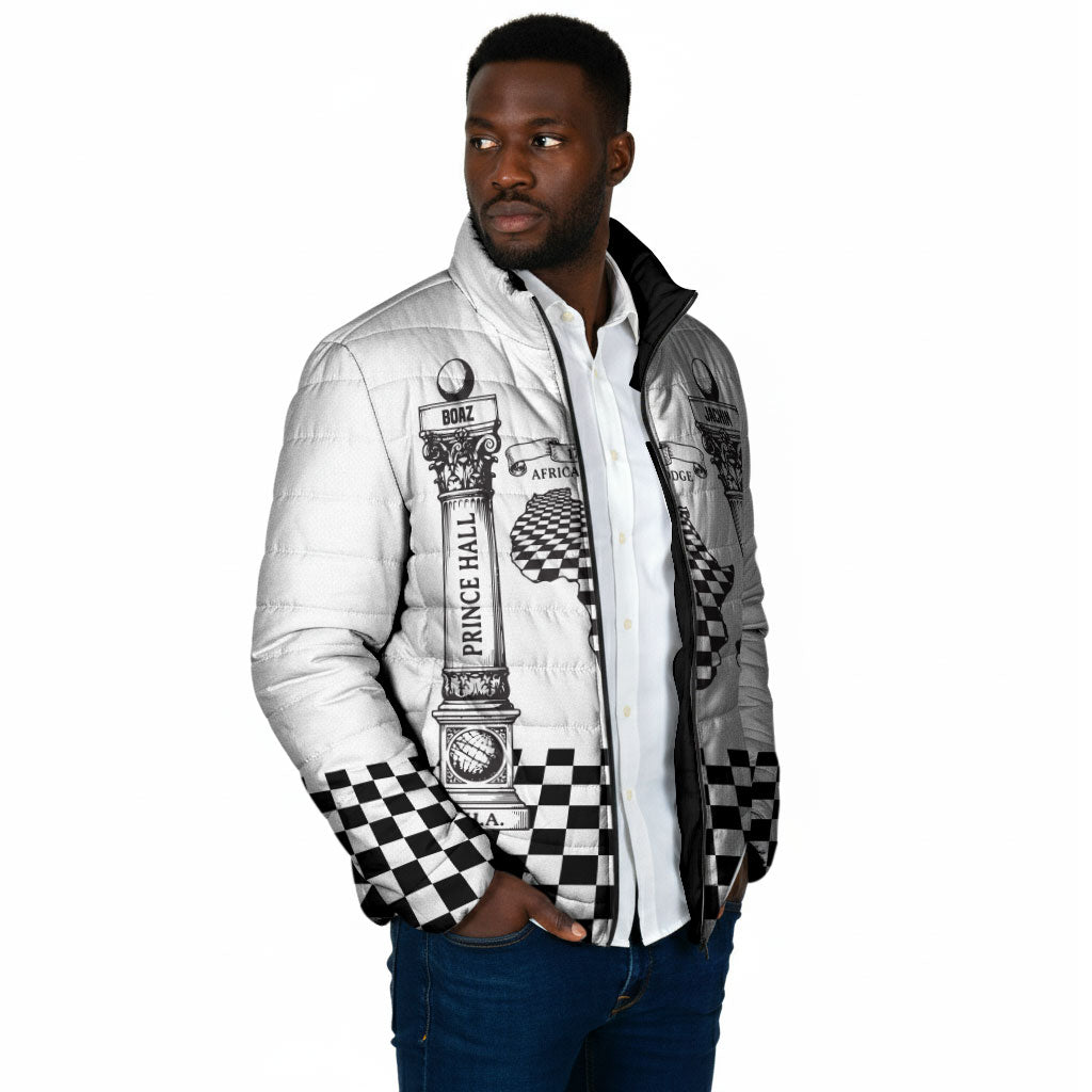 Prince Hall Affiliated Freemasonry Padded Jacket Classic Masonic Pillars Boaz Jachin Checkerboard Africa Map