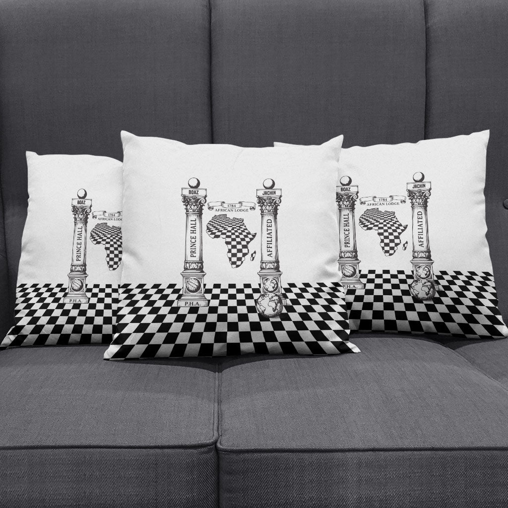 Prince Hall Affiliated Freemasonry Pillow Cover Classic Masonic Pillars Boaz Jachin Checkerboard Africa Map